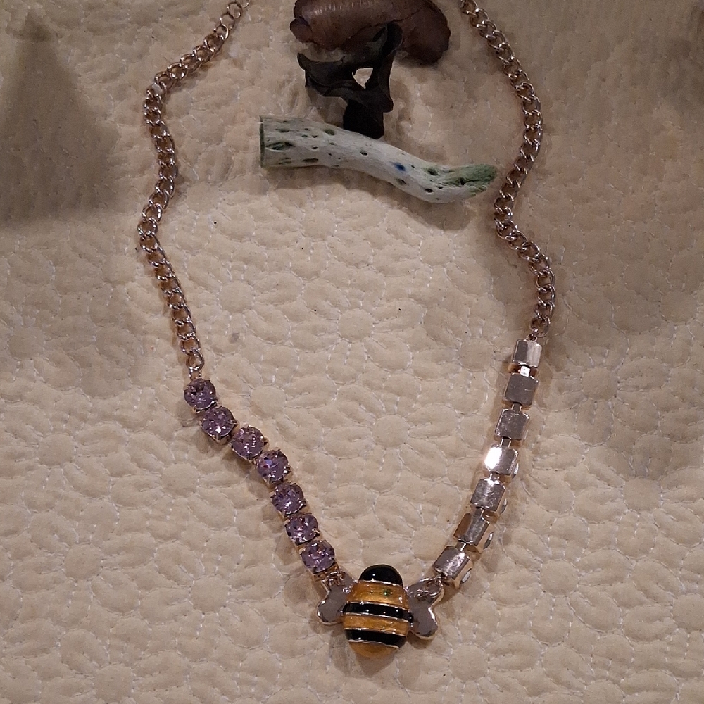 Betsey Johnson Purple and Gold Bee Necklace